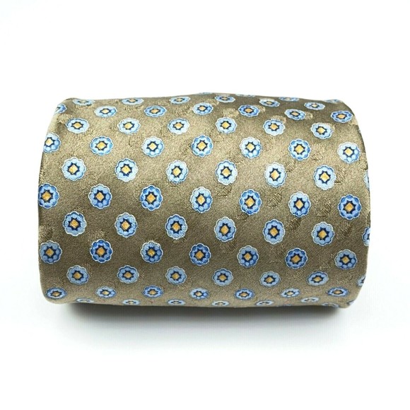 JOS A BANK Tie Grayish Beige Blue Yellow Floral 100% Silk Hand-sewn Necktie 59" - Picture 4 of 12